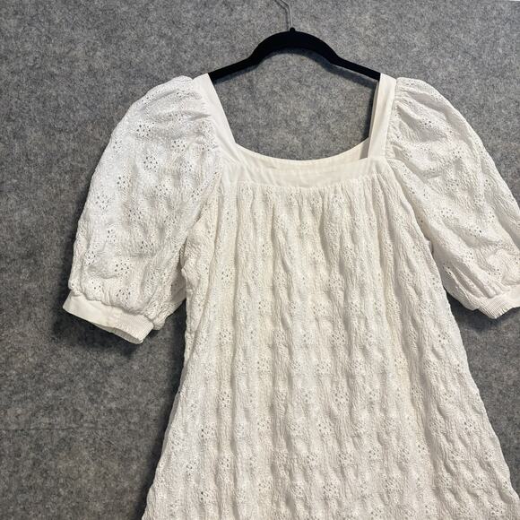 Maeve Anthropologie Dress Womens XS White Puff Sleeve Texture Eyelet Boho Summer - Picture 5 of 12